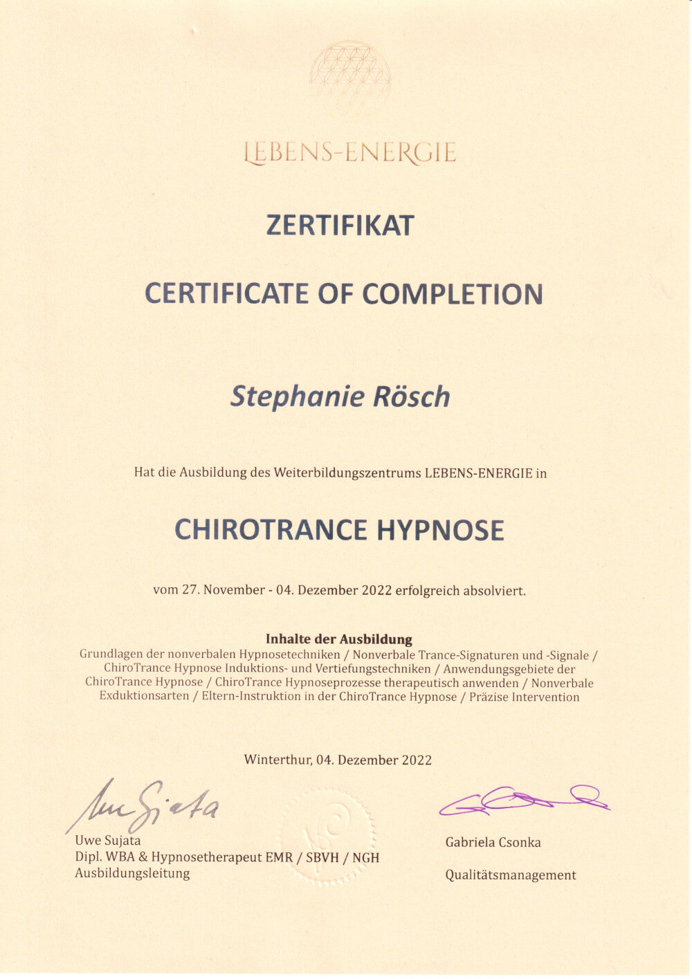 Zertifikat ChiroTrance